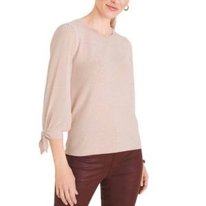 Chico's light pink woven knit with sheer tie sleeves.